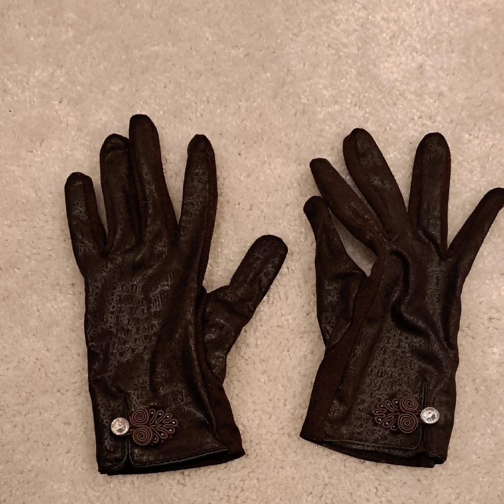 Brown Faux Leather Gloves